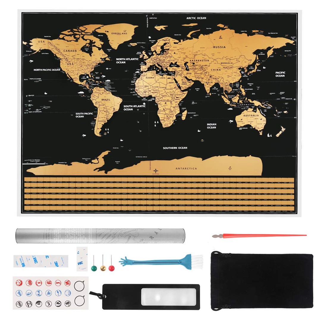 Scratch Off Map of The World with Accessories Set