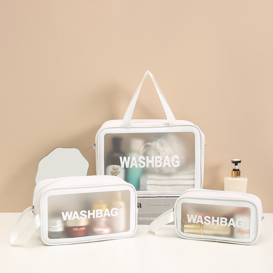 3Pcs Transparent Travel Waterproof Cosmetic Bag Set-White