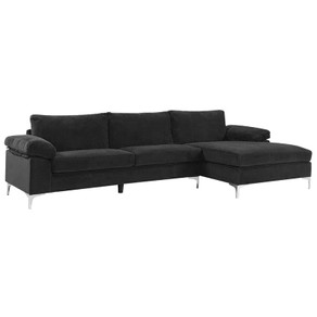 TSB Living New Ronni Sectional Sofa with Right Chaise Velvet Black