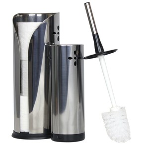 Sabco 40cm Stainless Steel Toilet Brush/Roll Holder Set Bathroom Cleaner Silver