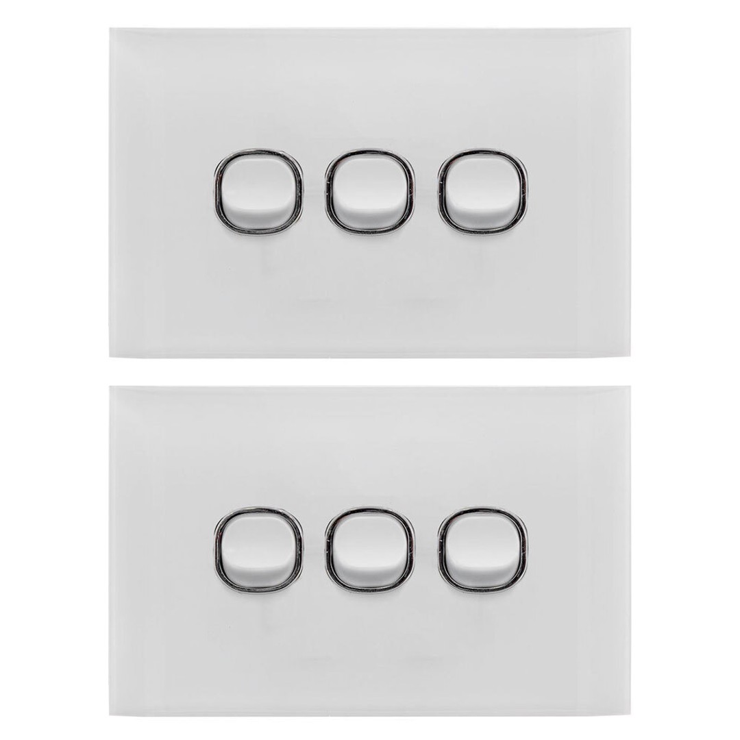 2x Doss ASW3 115mm Acrylic Wall Plate 3 Gang Light Power Switch 2 Way On/Off WHT