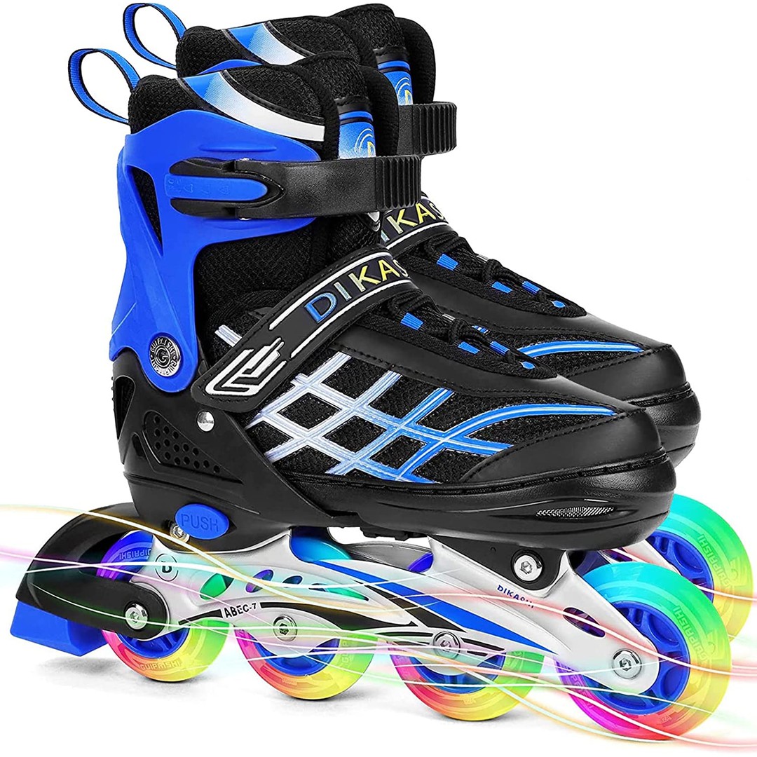 Kids Adjustable Inline Skates with Light Up Wheels Size33-37 Blue