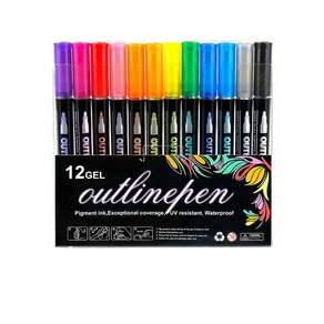 12 Colors Marker Set Multicolored Double Line Outline Marker Painting Pen