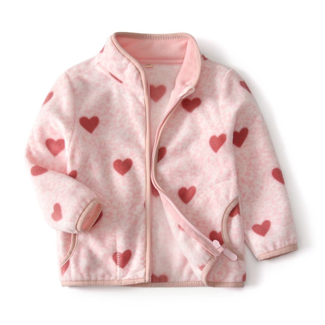 Taylorson Winter Kids Fleece Jacket - Heart on Pink (2-6 years)