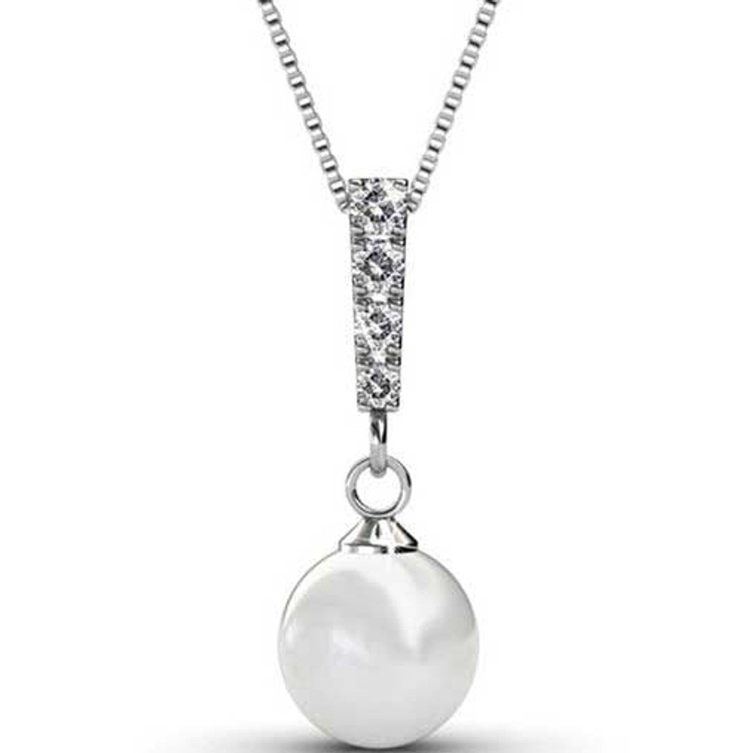 18K White Gold Necklace with AAA Grade Crystals and Pearls "Chantelle"