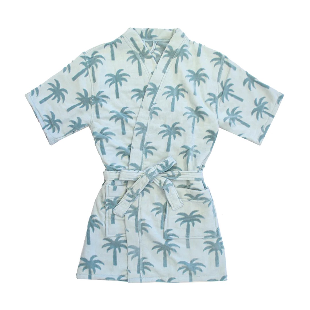 Bambury Palm Summer Cotton Short Sleeve Bath Robe Adult One Size w/ Pocket Surf