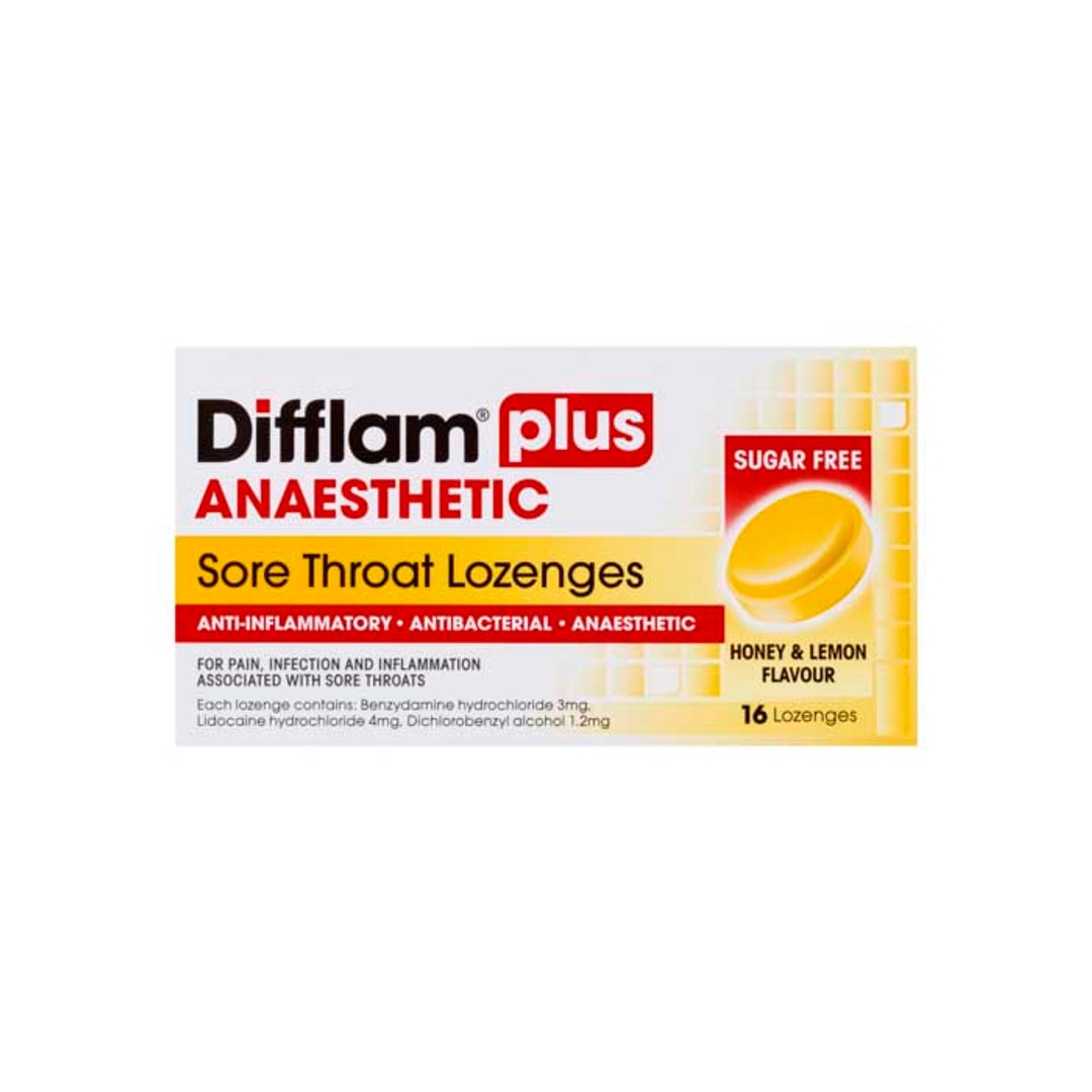 Difflam Plus Anaesthetic Sore Throat Lozenges, H&L, 16 pk