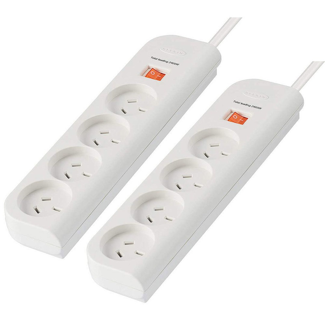 2PK Belkin 4 Way Outlet Socket Powerboard Surge Protector 1m Extension Cord