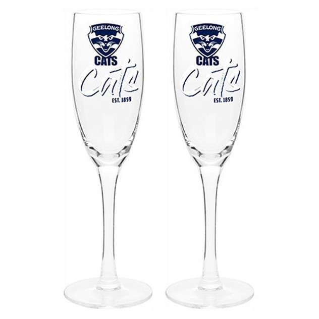 Geelong Cats AFL Set of 2 Champagne Glass Glasses Flute Sparkling Wine 210ml