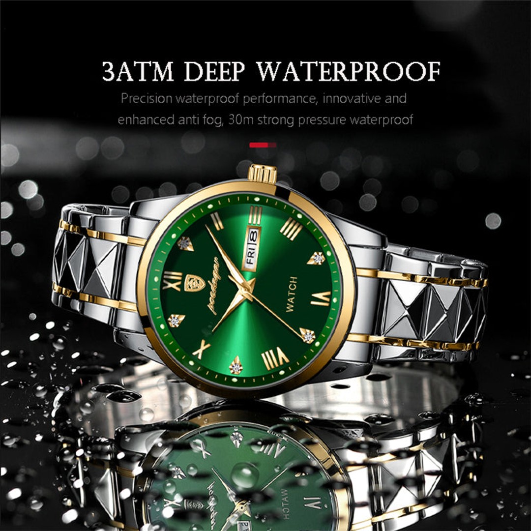 Waterproof Luminous Double Calendar Men's Wrist Watch Jewelry, Gold White, hi-res