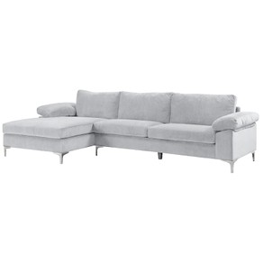 TSB Living New Ronni Sectional Sofa with Left Chaise Velvet Grey