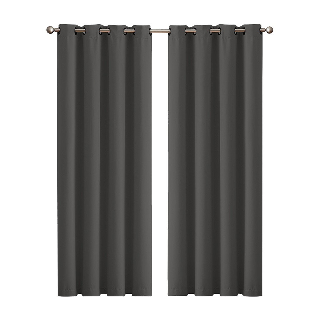 2x Blockout Curtains Panels 3 Layers Eyelet Room Darkening 132x160cm Charcoal