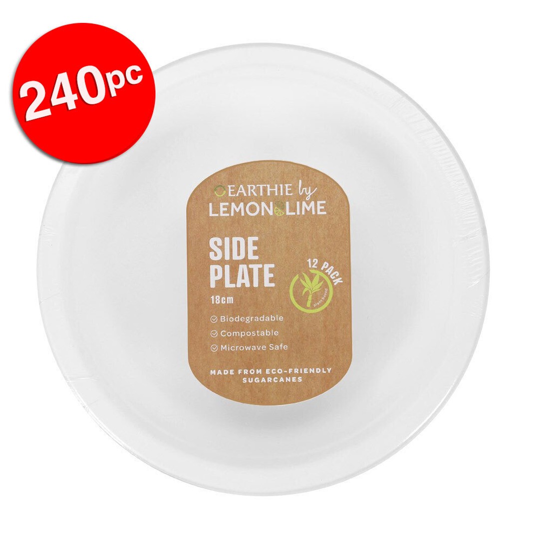 240pc Lemon & Lime Eco/Biodegradable/Compostable Disposable 18cm Side Plate Whit