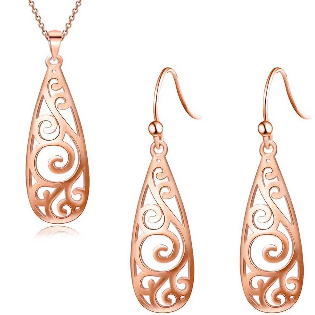 Rose-Gold jewellery set New Zealand Koru design "Aroha"