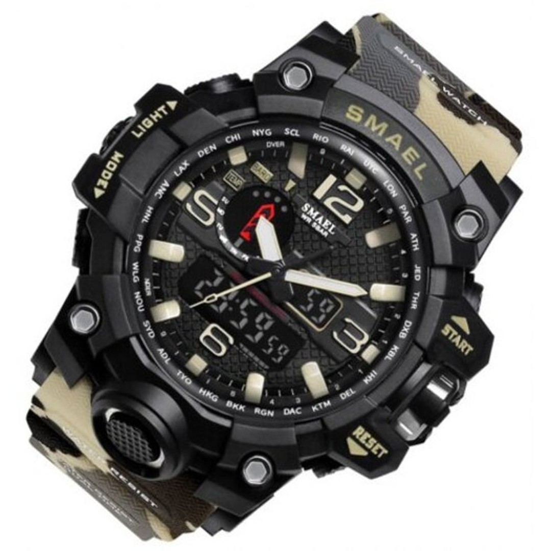 1545 Multi Function Camouflage Waterproof Led Watch Outdoor Sport Khaki, As shown, hi-res