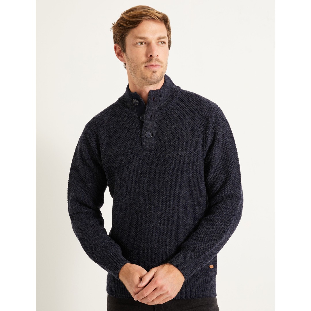 Mens Rivers Button Neck Waffle Knit Jumper