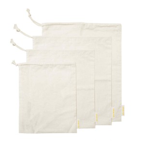 4pc J. Elliot Lemonade Karma Cotton Muslin Bag Set Reusable Drawstring Natural