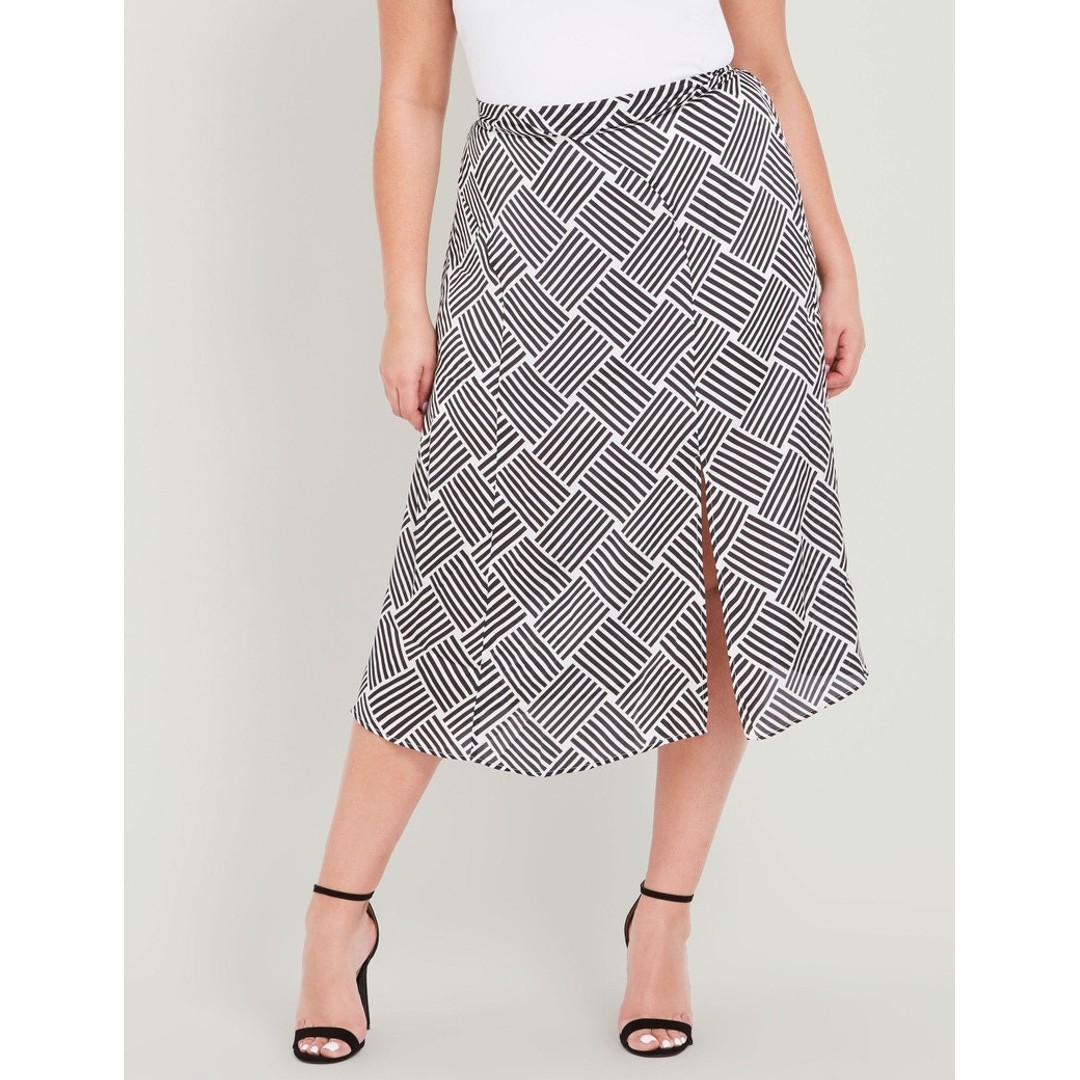 Curve Society - Plus Size - Womens Skirts - Midi - Summer - White - A Line - Relaxed Fit - Split Front - Knee Length - Casual Fashion - Work Clothes, White, hi-res