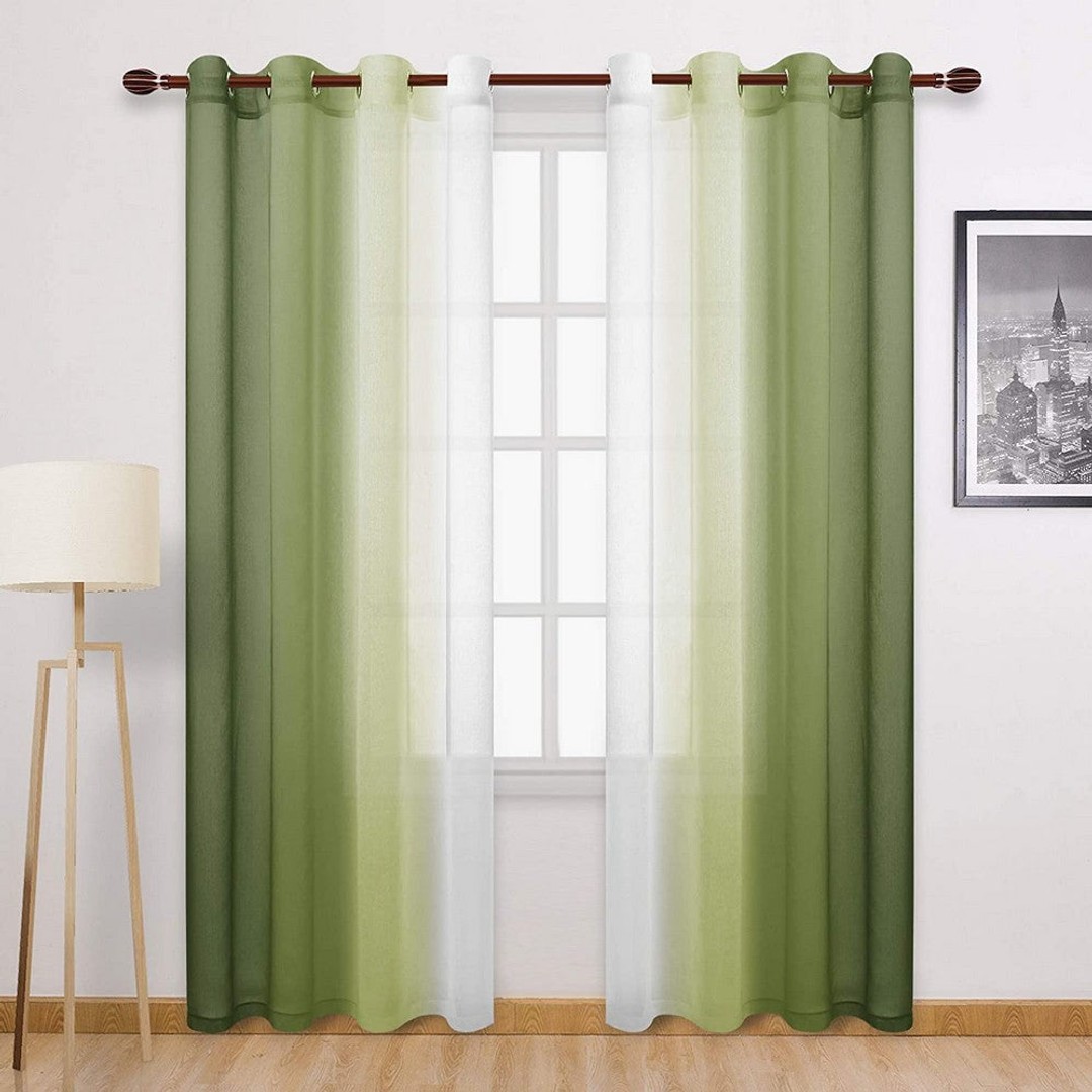1.32x2.14M Set of 2 Drape Panels Light Filtering Semi Sheer Grommet Curtains Grommet Top Curtains Home Decorations for Bedroom Living Room Green
