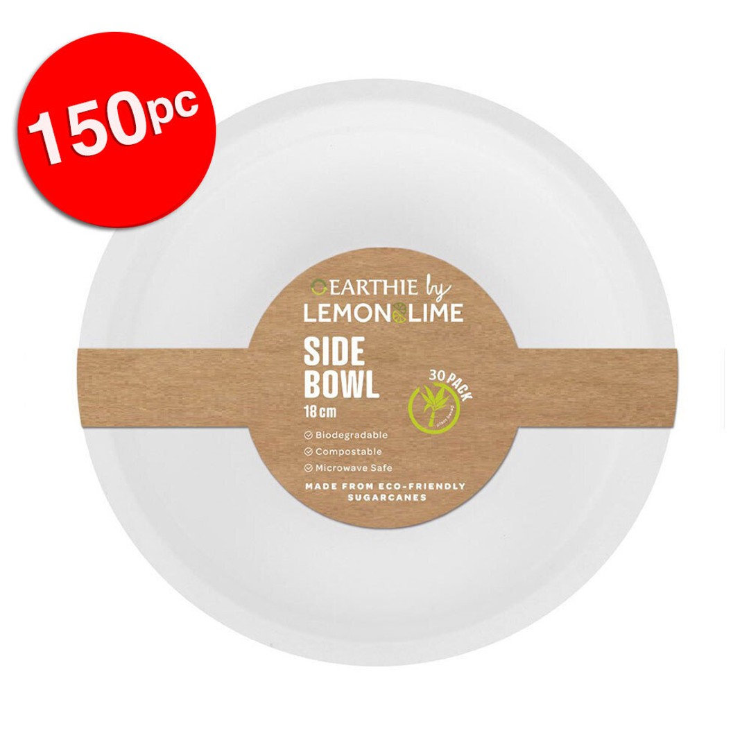 150pc Lemon & Lime Eco/Biodegradable/Compostable Disposable 18cm Side Bowl White