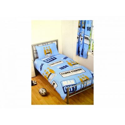 Manchester City Fc Official Football Patch Single Duvet And Pillow