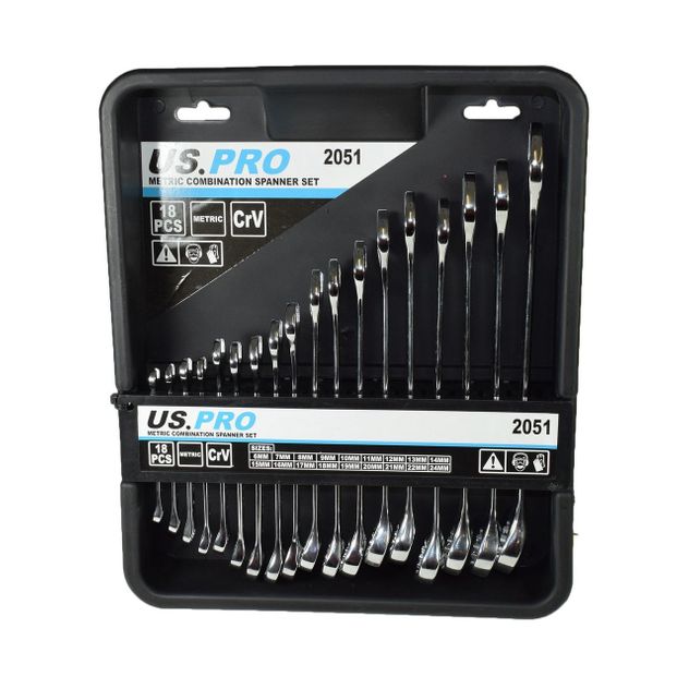 US PRO 18pc Metric Combination Spanner Wrench Set 6mm to 24mm 2051 