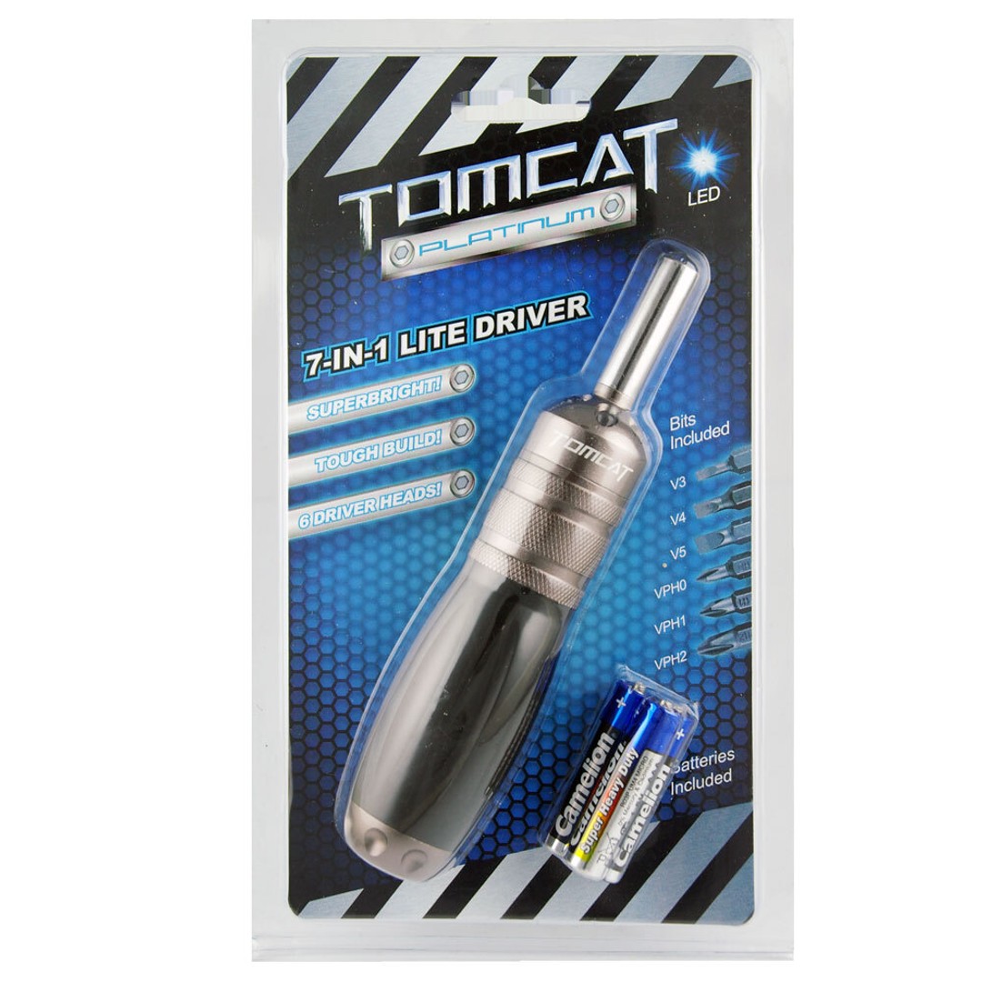 Tomcat Platinum 7-in1 Lite Driver LED Torch Screwdriver Repair Tool w/ Batteries