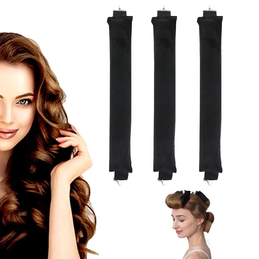 3Pcs Heatless Hair Curler Hair Curling Rod Headband Hair Styling Tool - Black