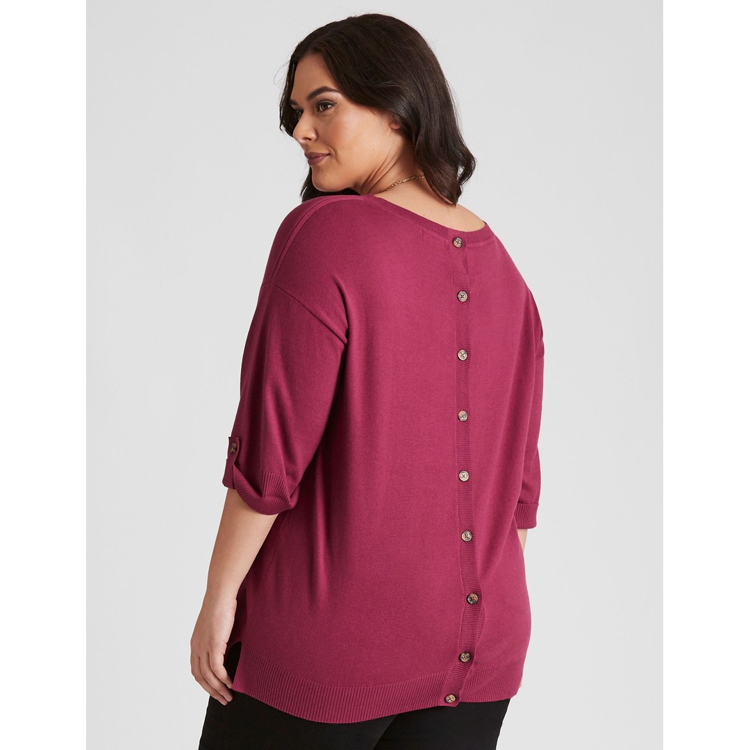 Womens Autograph Knitwear 3/4 Sleeve Button Back Jumper - Plus Size, Purple, hi-res