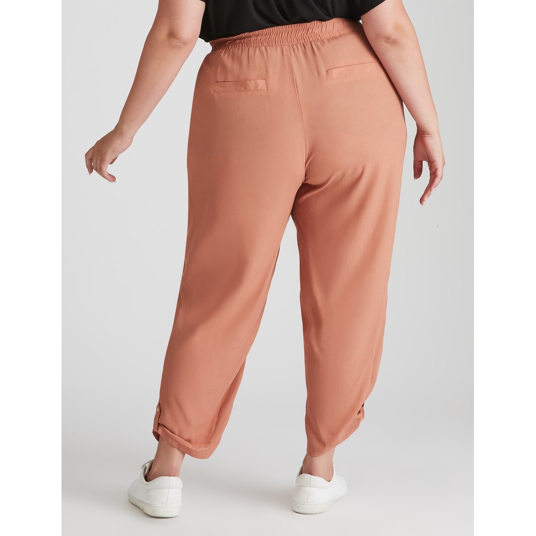 Womens Beme Crop Length Woven Stud Detail Pants - Plus Size, Brown, hi-res
