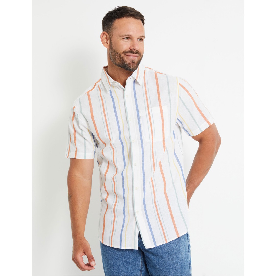 Mens Rivers Cotton Linen Stripe Short Sleeve Shirt