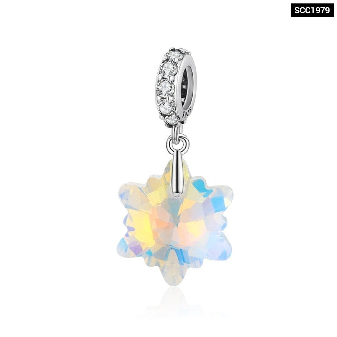 925 Sterling Silver Blue Snowflake Spacer Charm Frozen Ice Crystal Opal Sun Pendant For Women