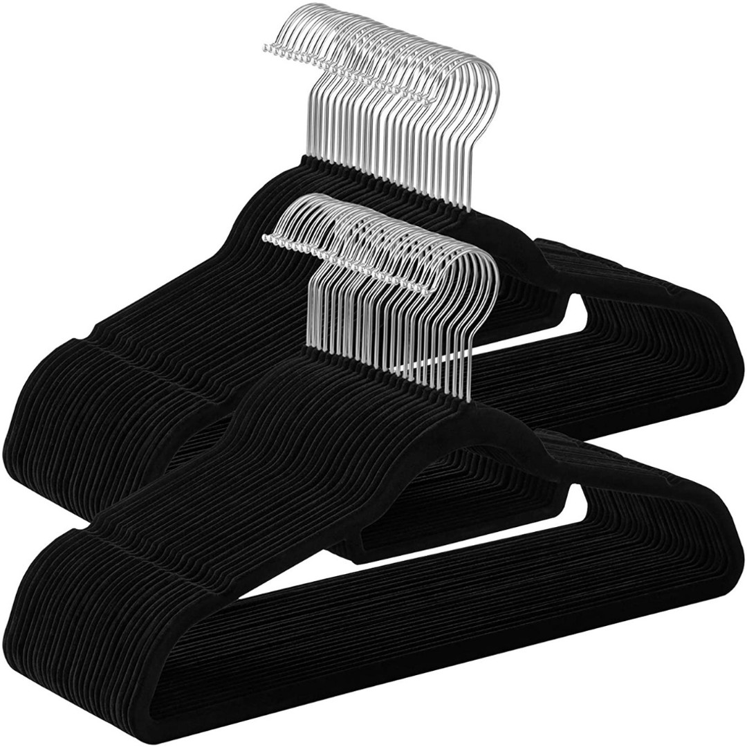Velvet Coat Hangers Black (Set of 50), , hi-res