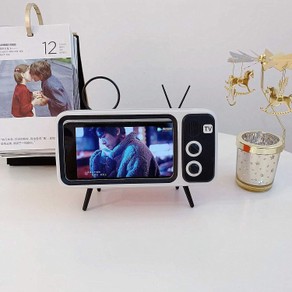 Retro TV Design 6.2-6.7 inch Cell Mobile Phone Holder Stand Desktop Lazy Bracket