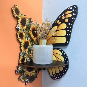 1Pc Wall Corner Shelf Wooden Floating Display Shelf - Butterfly Style