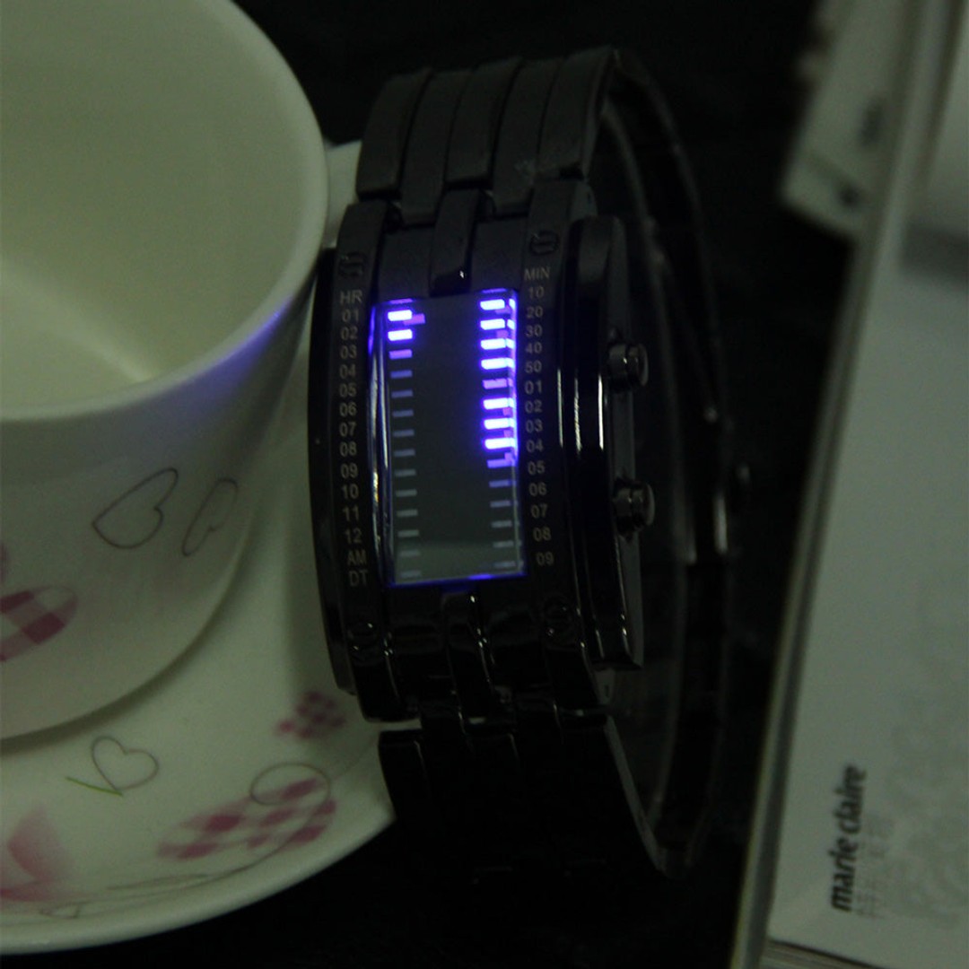 Creative Binary Watch LED Digital Display Buckle Type Lock Wristwatch, Black for Men, hi-res