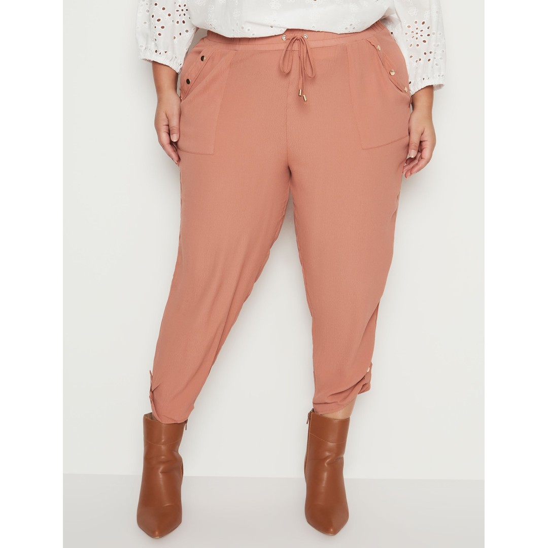 Womens Beme Crop Length Woven Stud Detail Pants - Plus Size, Brown, hi-res