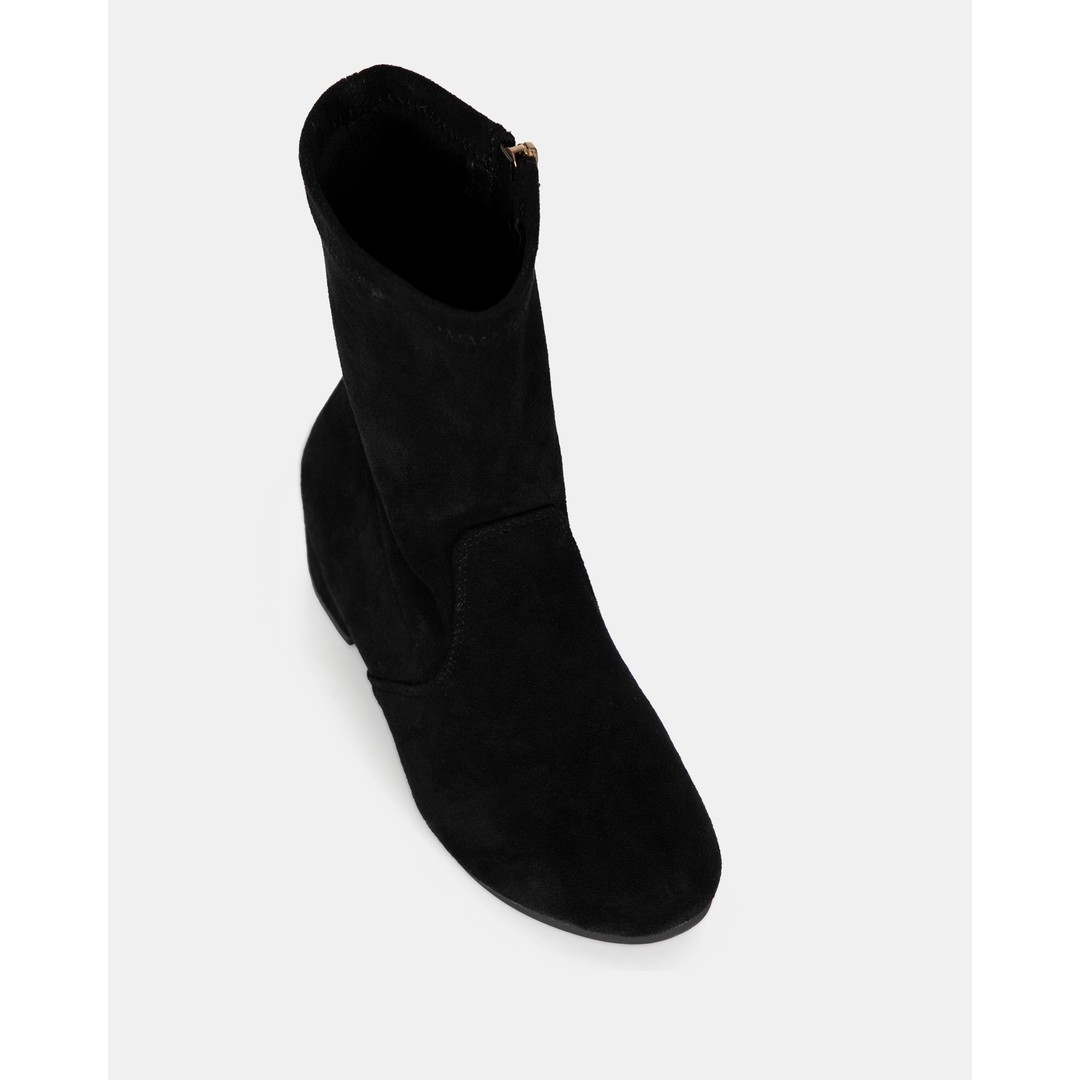 Sockie By Vybe Junior Girl's Zip Up Low Block Heel Ankle Boot, BlackMicrosuede, hi-res