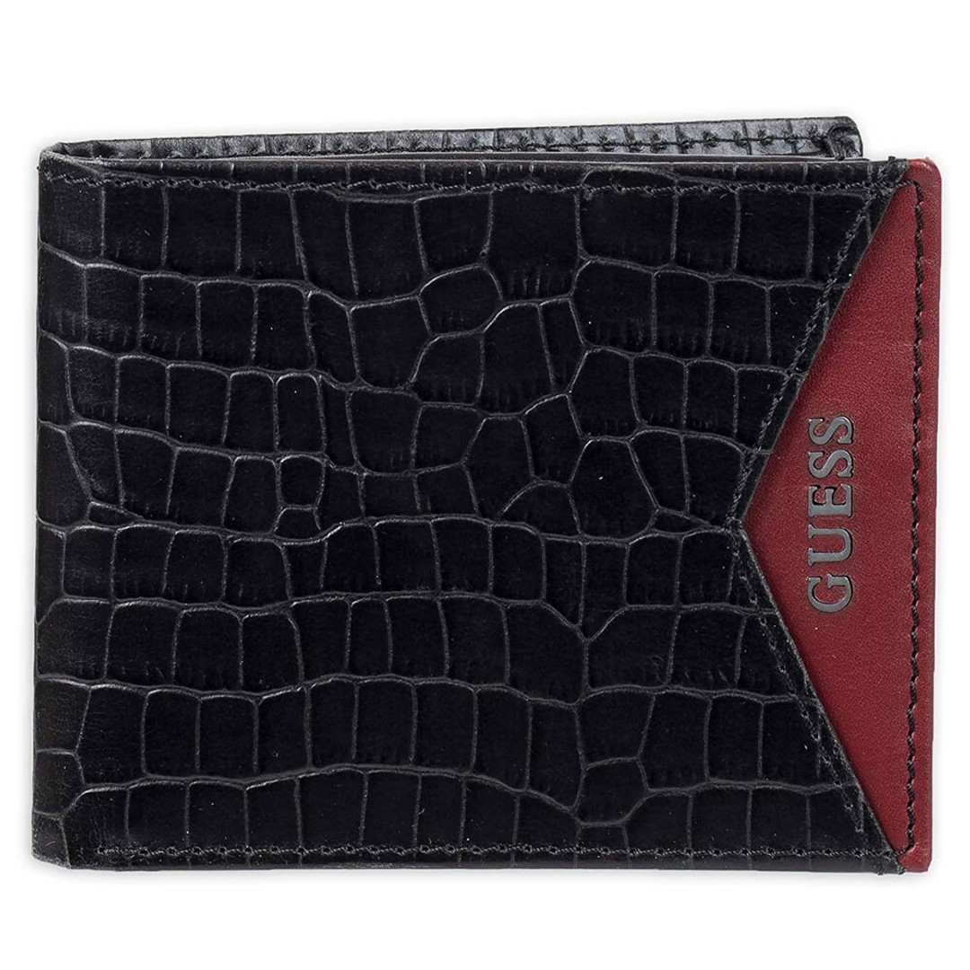 Guess Roset Leather Passcase Mens Cash/Money/Card Wallet RFID Block Black/Red