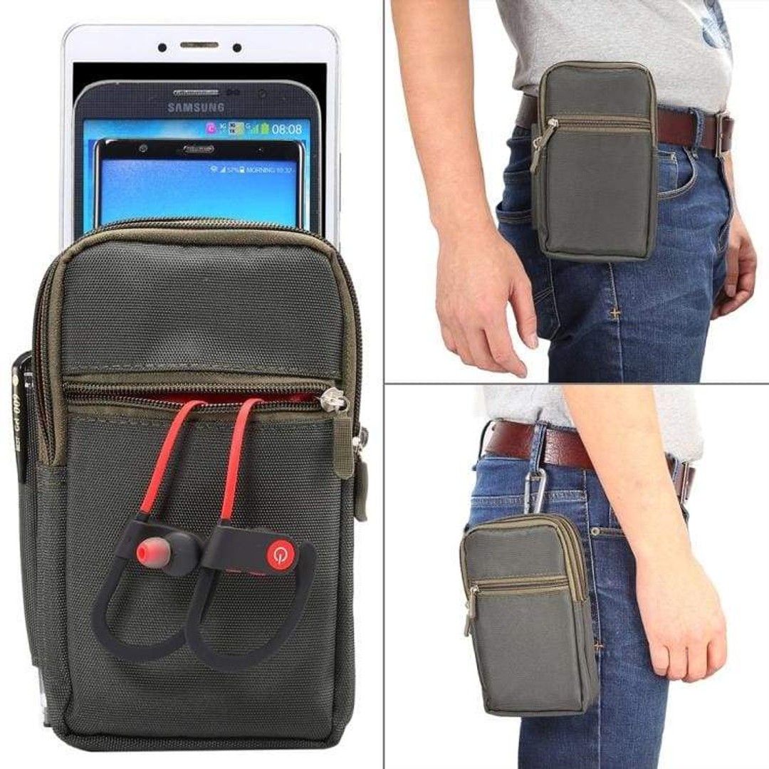 Universal Phone Pouch, Belt or Carabiner Mount, 4 x Zipped Pockets, Up to 7" phone