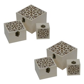 2x 3pc Boyle Craft Square Wooden Storage Box Laser Cut Flower w/Catch Organiser