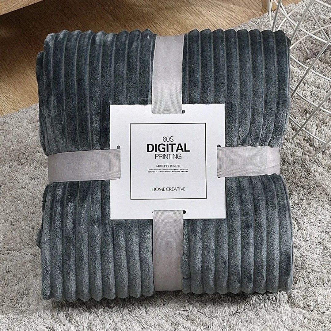 Solid Striped Throw Blanket Flannel Fleece Soft Adult Bed Cover Winter Warm Stitch Fluffy Bed 