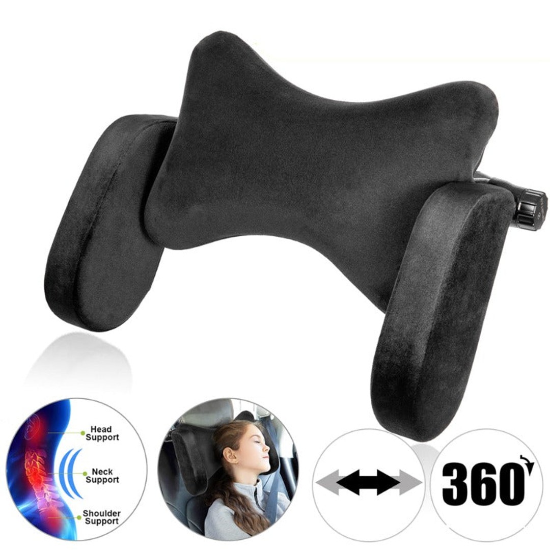 Adjustable Black Soft Velvet Car Seat Headrest Neck Support Pillow, Pack of 1, hi-res