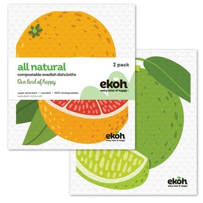 2 pk Swedish Dishcloths Eco Dish Cloths: Grapefruit & Lime Prints Cleaning Cloths