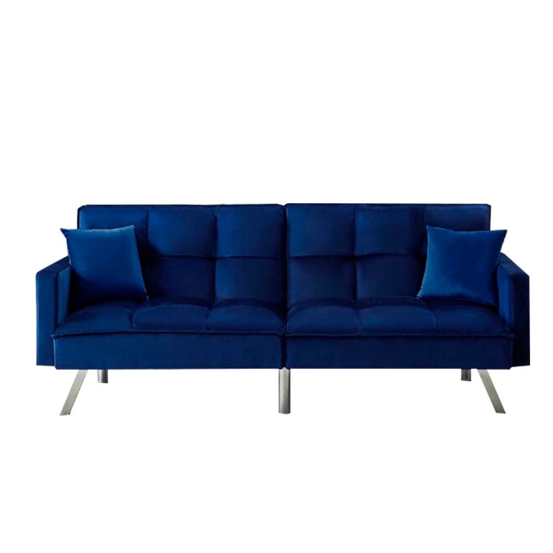 TSB Living Futon Sofa Bed Blue Velvet