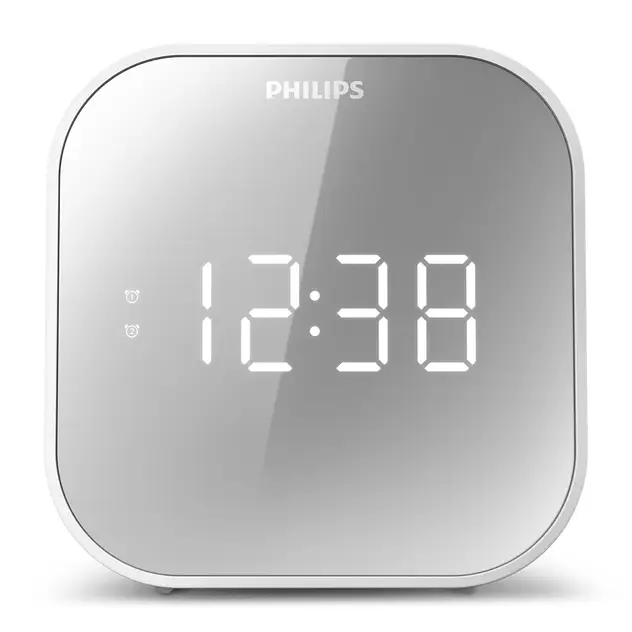 Philips Alarm Clock/FM Radio Dual Timer LED Digital Display w/ USB Charger White