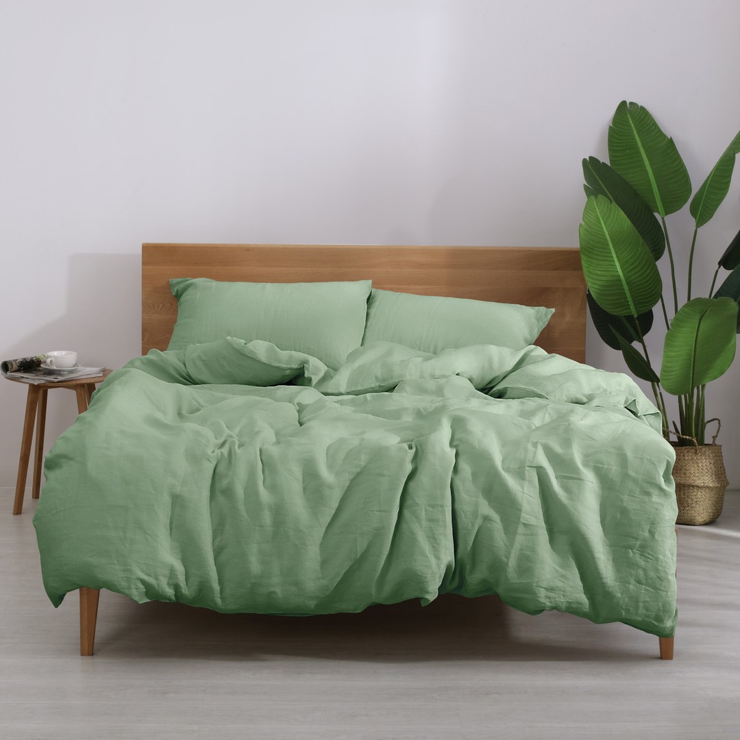Natural Home Flax Linen Duvet Cover Set Sage (Single,Double,Queen,King,Super King)