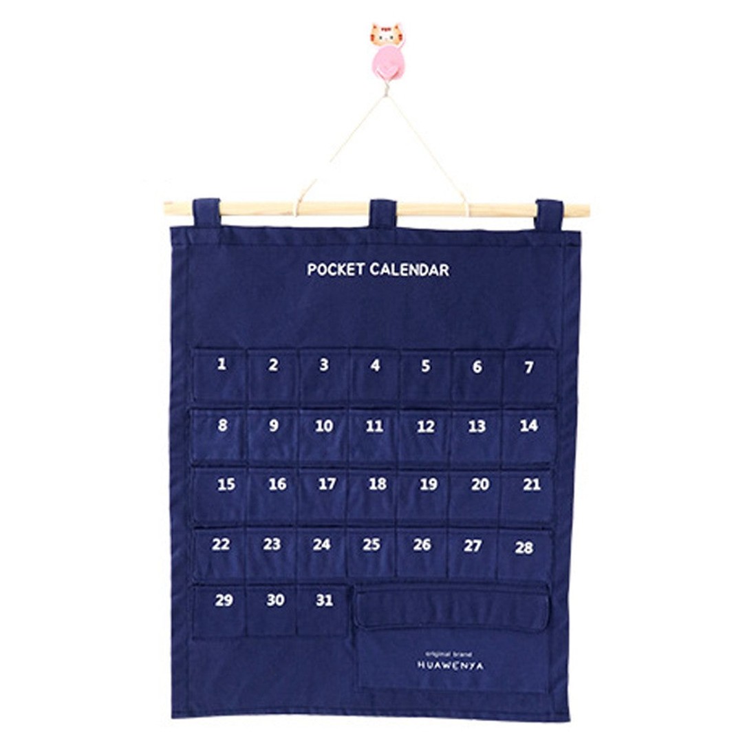 1 X Hanging Calendar Storage Bag with 32 Pockets Hanging Calendar Memo Bag Navy Blue