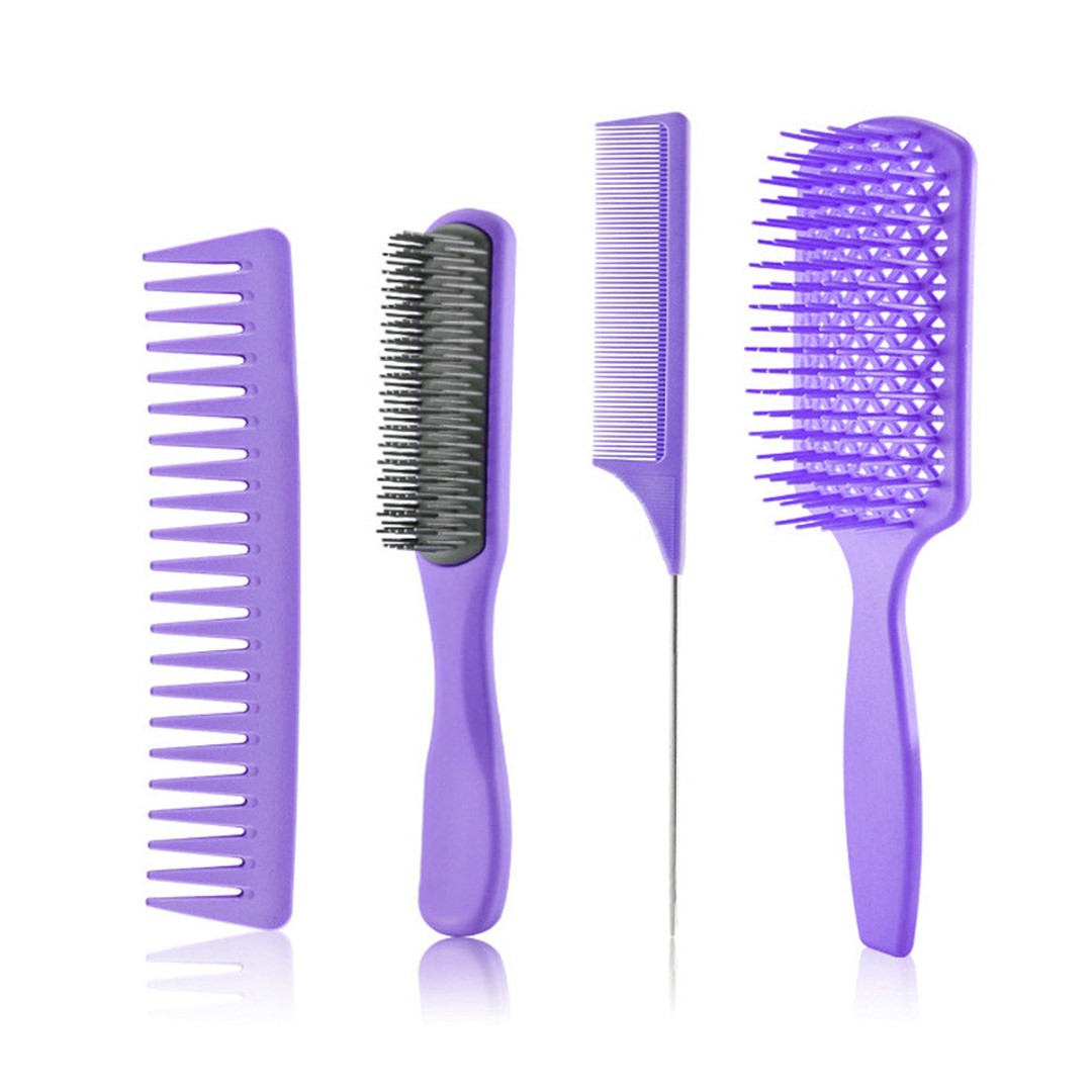 4 Pieces Hair Brushes Hair Comb Set Detangling Hair Brush and Hair Comb Set Soft Hairbrush for Men and Women Purple