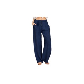 Women's Cotton Linen Drawstring Pants with Pockets-Navy